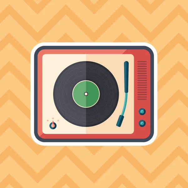 Vintage Turntable Sticker Flat Icon Color Background — Stock Vector