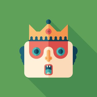 Sihirli Kral yüz karakter uzun gölgeler renkli düz kare simgesi.