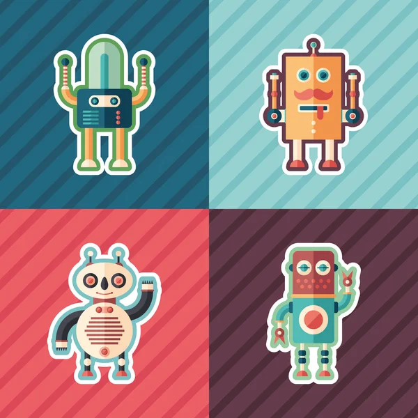 Robots Felices Conjunto Iconos Planos Con Fondos Color — Vector de stock