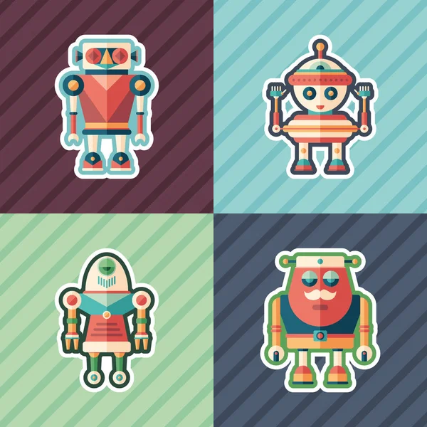 Robots Divertidos Icono Plano Conjunto Con Fondos Color — Vector de stock