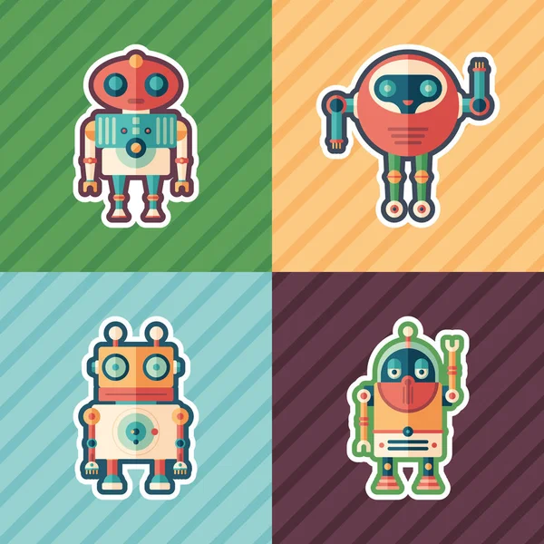 Robots Amigables Conjunto Iconos Planos Con Fondos Color — Vector de stock