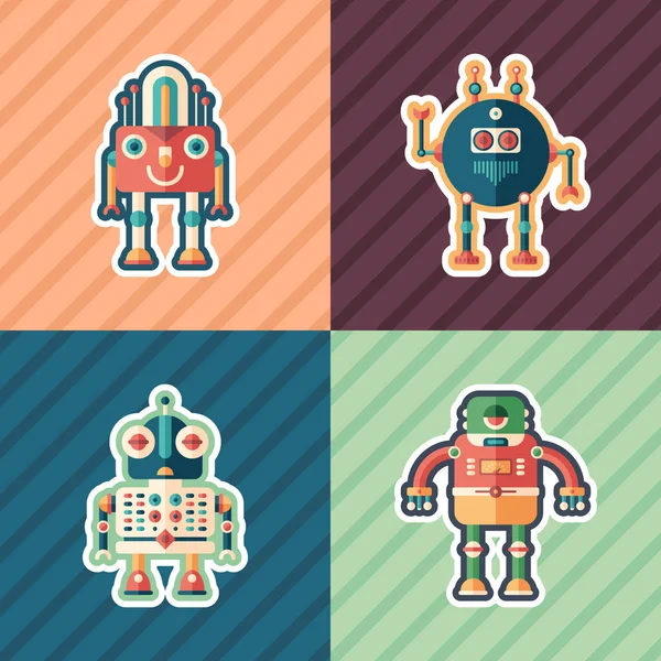Robots Científicos Conjunto Iconos Planos Con Fondos Color — Vector de stock