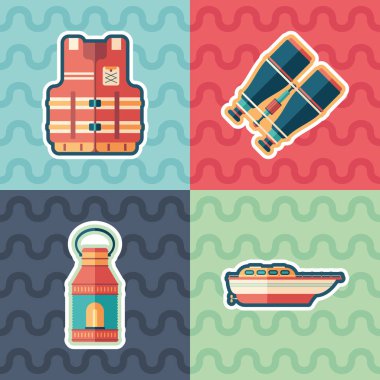 Deniz turizmi çıkartması düz simge seti.