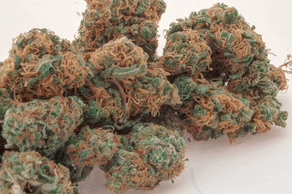 Close up of a pile of 2 different kinds of marijuana buds mixed — Stock Photo, Image
