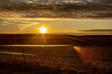 Donmuş Noel Günü Çiftçi Tarlasında Gün Batımı.
