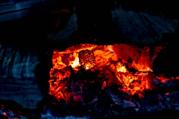 Burning Embers in a Country Wood Stove — Stock Photo, Image