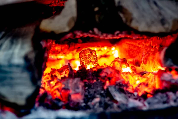 Burning Embers in a Country Wood Stove — Stock Photo, Image