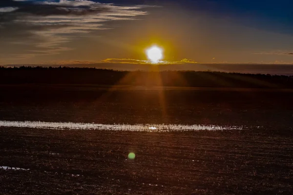 Frozen Christmas Day Sunset over a Farmers Field.