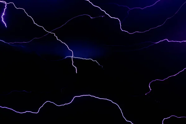 Lightning Bolts Stretching Out Black Skies Night — Stock Photo, Image