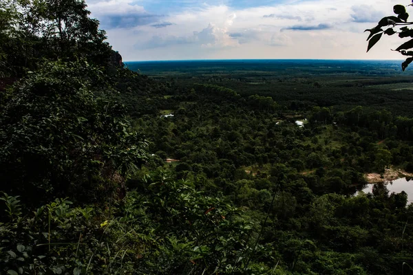 Kuzey Doğu Tayland 'da Phu dağının yamacından aşağıya, orman tepe örtüsünün tepesine bakıyorum..
