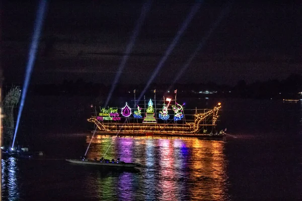 Brightly Decorated Boats at Naga Fireball Festival, Nong Khai Th