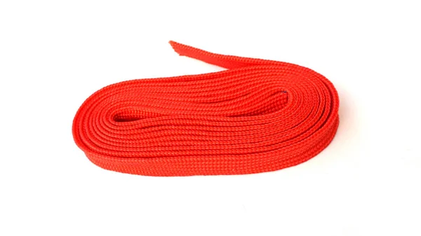 Red Rope White Background Fabric Rope Red Color Folded Coil — Stock Photo, Image
