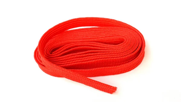 Rotes Seil Auf Weißem Hintergrund Stoffseil Roter Farbe Gefaltet Einer — Stockfoto