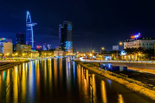 Hochiminh City Vietnam Pemandangan Kota Dari Kanal Ben Nghe Kota — Stok Foto