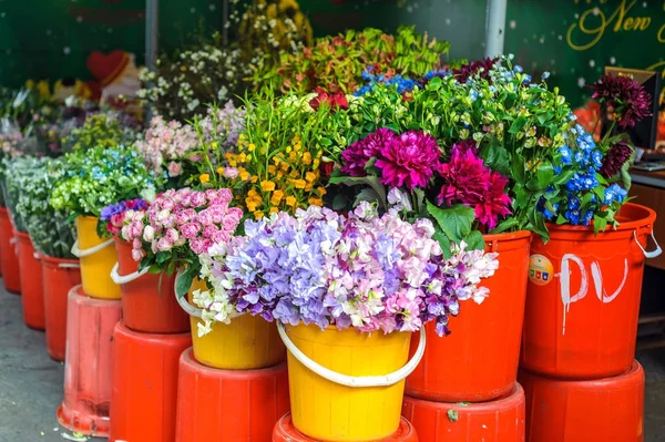 Flower pots in a stall at a flower market in Ho Chi Minh City, Vietnam.