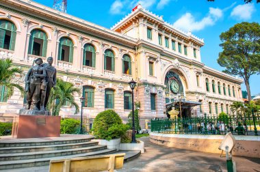 View of Saigon Central Post Office in Ho Chi Minh city, Vietnam. Steel structure of the gothic building was designed by Gustave Eiffel. Ho Chi Minh city is a popular tourist destination of Asia. clipart