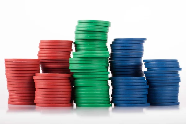 Rough Cheap Plastic Poker Chips in Stacks — Stock Photo, Image