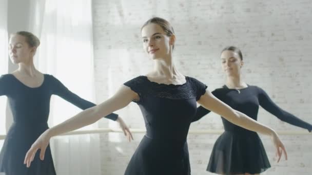 Anmutige Ballerinen üben Tanz. — Stockvideo