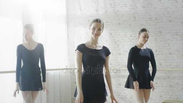 Bailarinas elegantes practicando danza . — Vídeos de Stock