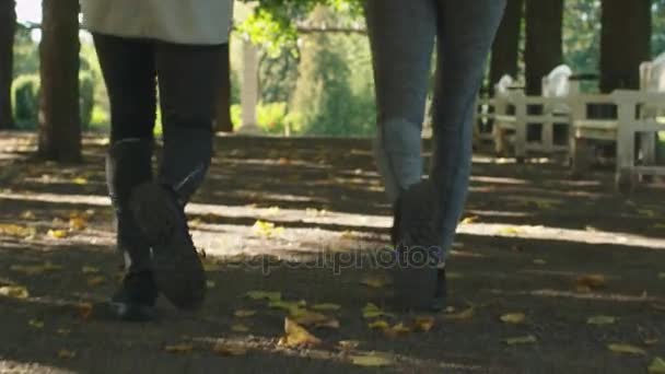 Seguir Shot of Young Man and Woman Running Together en Park en Bright Sunny Day . — Vídeo de stock