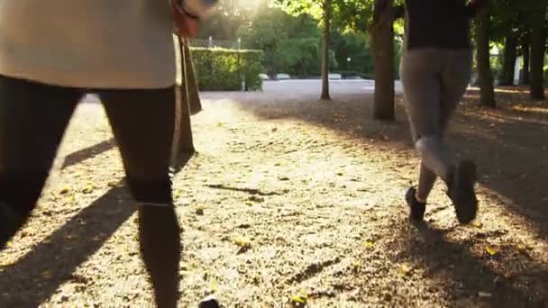 Young Woman and Man Running Together Forward Outwards Camera in Bright Sunny Day — Stock Video