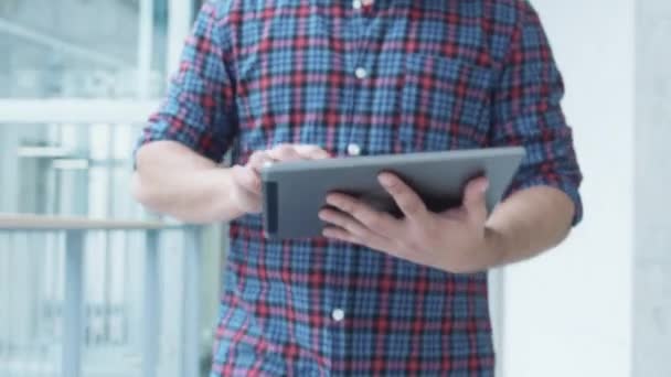 Man using Tablet Computer During Walking — Stock Video