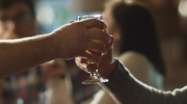 Çekici adam ona bir barda barmen tarafından verildi lager bira içiyor.