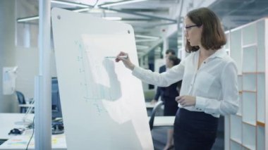 Başlangıç çizim grafik beyaz tahta üzerinde kadın Ofis çalışanları vardır