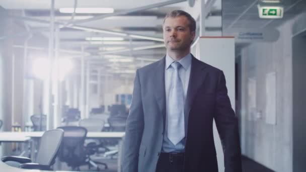 Επιχειρηματίας, περπατώντας μέσα από το γραφείο. — Αρχείο Βίντεο