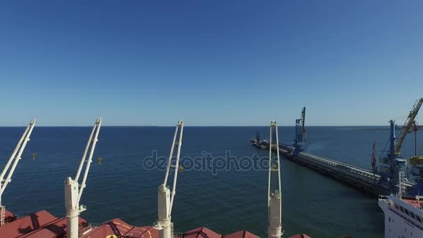 Aerial Drone Shot of Cargo Harbor with Cranes — Stock Video