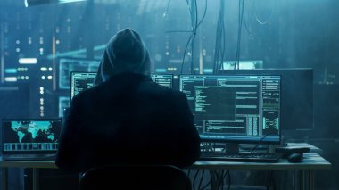 Dangerous Hooded Hacker Breaks into Government Data Servers and  clipart