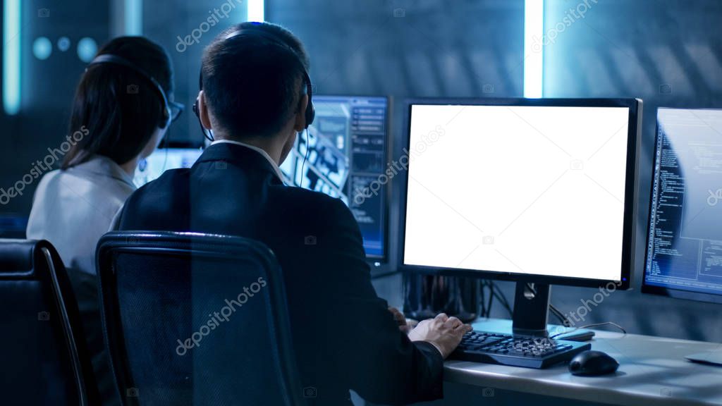 Government Agent is Working in Surveillance Control Center Full 