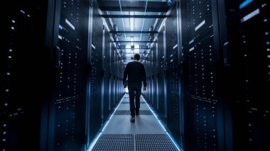 Veri Merkezi Corrid ile yürüyüş aşağıdaki kadeh mühendisi