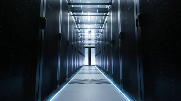 View Through Big Working Data Center with Server Racks. — Stock Photo, Image