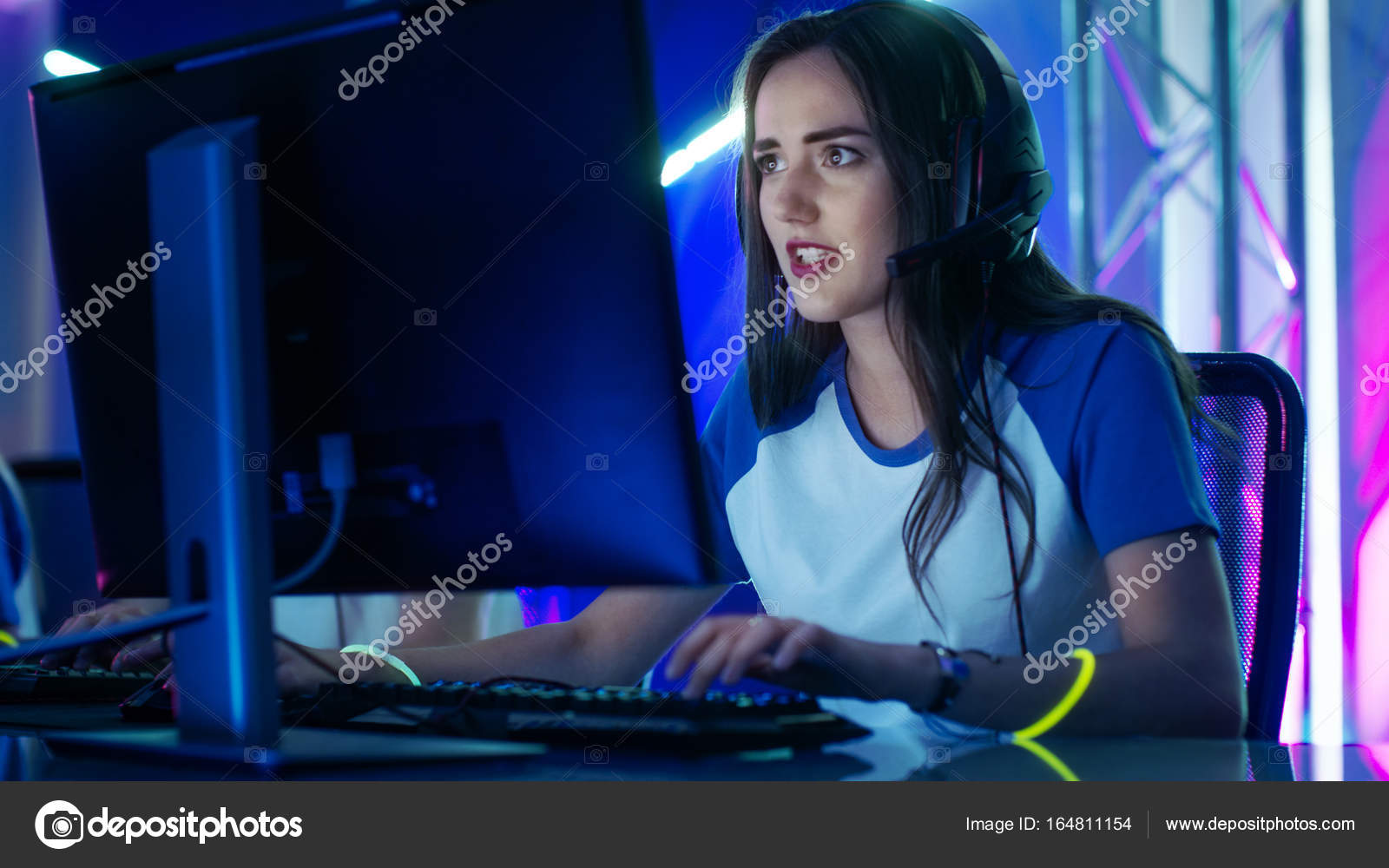 Beautiful Professional Gamer Girl And Her Team Participate In Esport Cyber Games Tournament She 