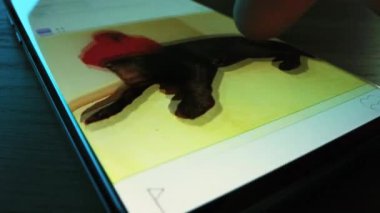 Makro: Akıllı Telefon Kullanan, Sosyal Ağ Duvarındaki Resimlere Bakıyor. Parmak Kaydırma Sosyal Medya Uygulaması Paylaşım Seyahat, Gıda, Selfie Fotoğrafları. Model Uygulama Tasarımı