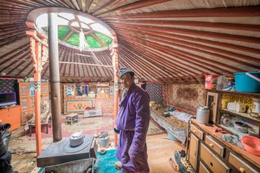 man standing in mongolia yurt  clipart