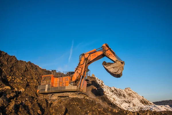 Big orange excavator in the coal mine — Stock Image Big Orange Excavator Coal Mine Stock Image