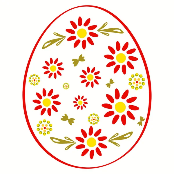 Vector Huevo de Pascua en estilo Khokhloma. Huevo ornamentado decorativo aislado sobre un fondo blanco. Rojo, amarillo, verde colores . — Archivo Imágenes Vectoriales