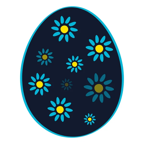 蓝色复活节彩蛋，花朵与白色背景隔离 — 图库矢量图片