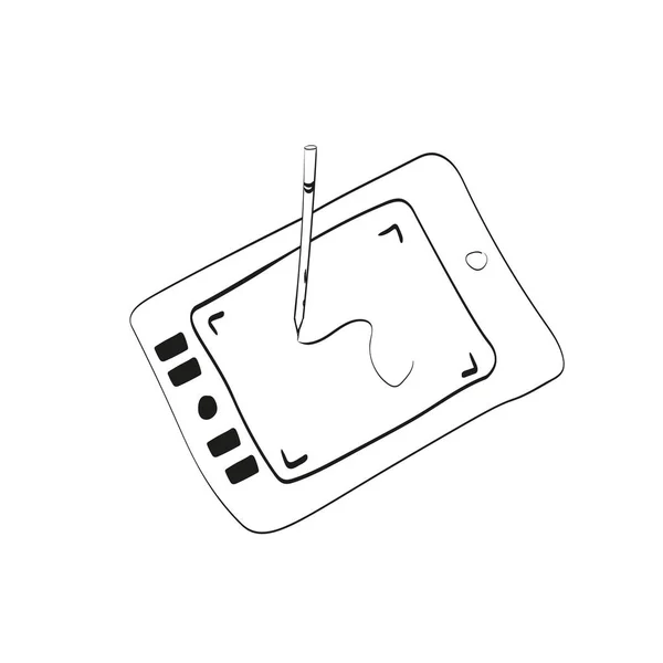 Tekening tablet met de hand getekend omtrek doodle pictogram. Digitale grafische tablet, digitaal illustratie concept. Vector schets illustratie voor print en web. — Stockvector
