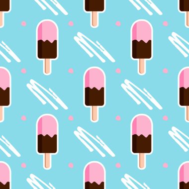 Tatlı, bembeyaz, renksiz, desensiz vektör görüntüsü. Mavi arka planda tatlı buzlu şeker. Kumaş, kağıt, kapak, baskı için web stok vektör şablonu için düz tasarım gıdalar. Kare biçimi.