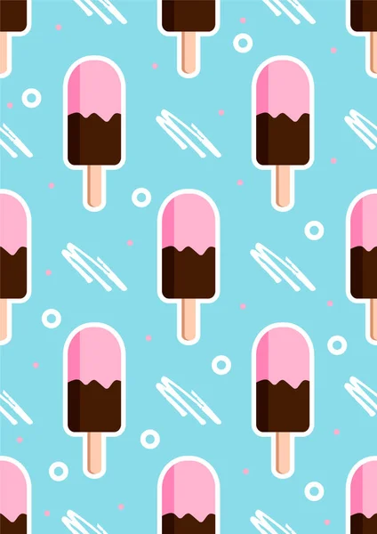 Sweet ice cream flat colorful seamless pattern Vector Image. Cute Popsicle on blue background. Flat design food for Fabric, paper, cover, web stock vector template for printing. Vertical format — Stock Vector