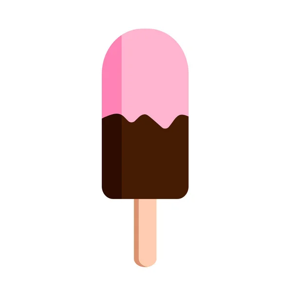 Helado rosado sobre un palo aislado sobre un fondo blanco. Diseño plano de paleta. Para pegatinas, menús e impresión — Archivo Imágenes Vectoriales