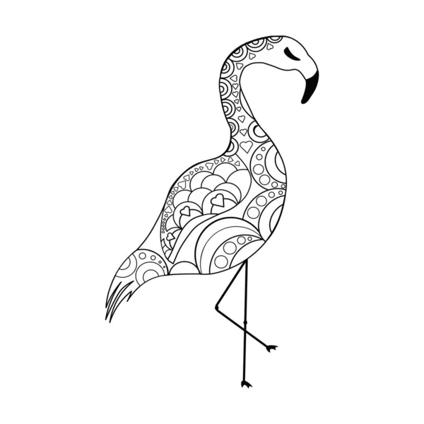 着色ページ フラミンゴのぬり絵 概要白地に隔離された熱帯鳥図 子供の抗ストレス着色の本をかわす 白黒のドローイング — ストックベクタ