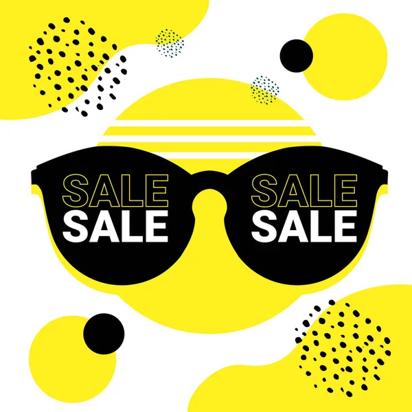 Poster or banner design template with yellow color with black glasses. Vector poster with text Sale. Banner summer for social media — Stock Vector