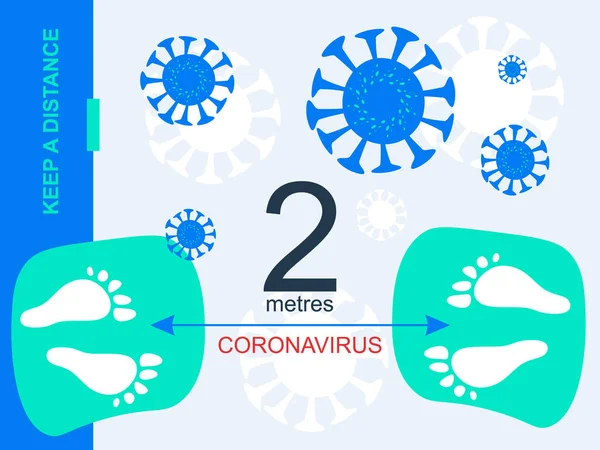 Infografis, simbol template modern mengingatkan pentingnya menjaga jarak 2 meter antara orang-orang untuk melindungi dari Corona Virus 2020 atau Covid-19. Ilustrasi vektor stok. - Stok Vektor