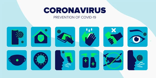 Collezione Icone Segno Misure Preventive Come Non Infettarsi Con Coronavirus — Vettoriale Stock