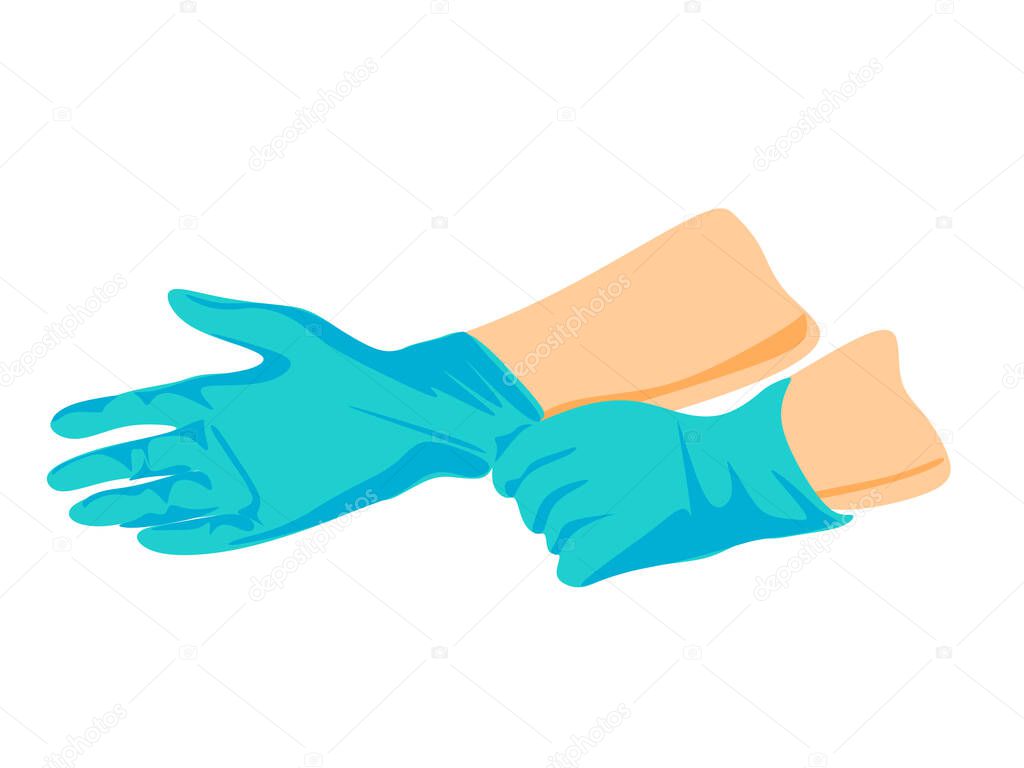 Hands in gloves. Latex gloves as a symbol of protection against viruses and bacteria. Vector illustration cartoon. Isolated on white background.