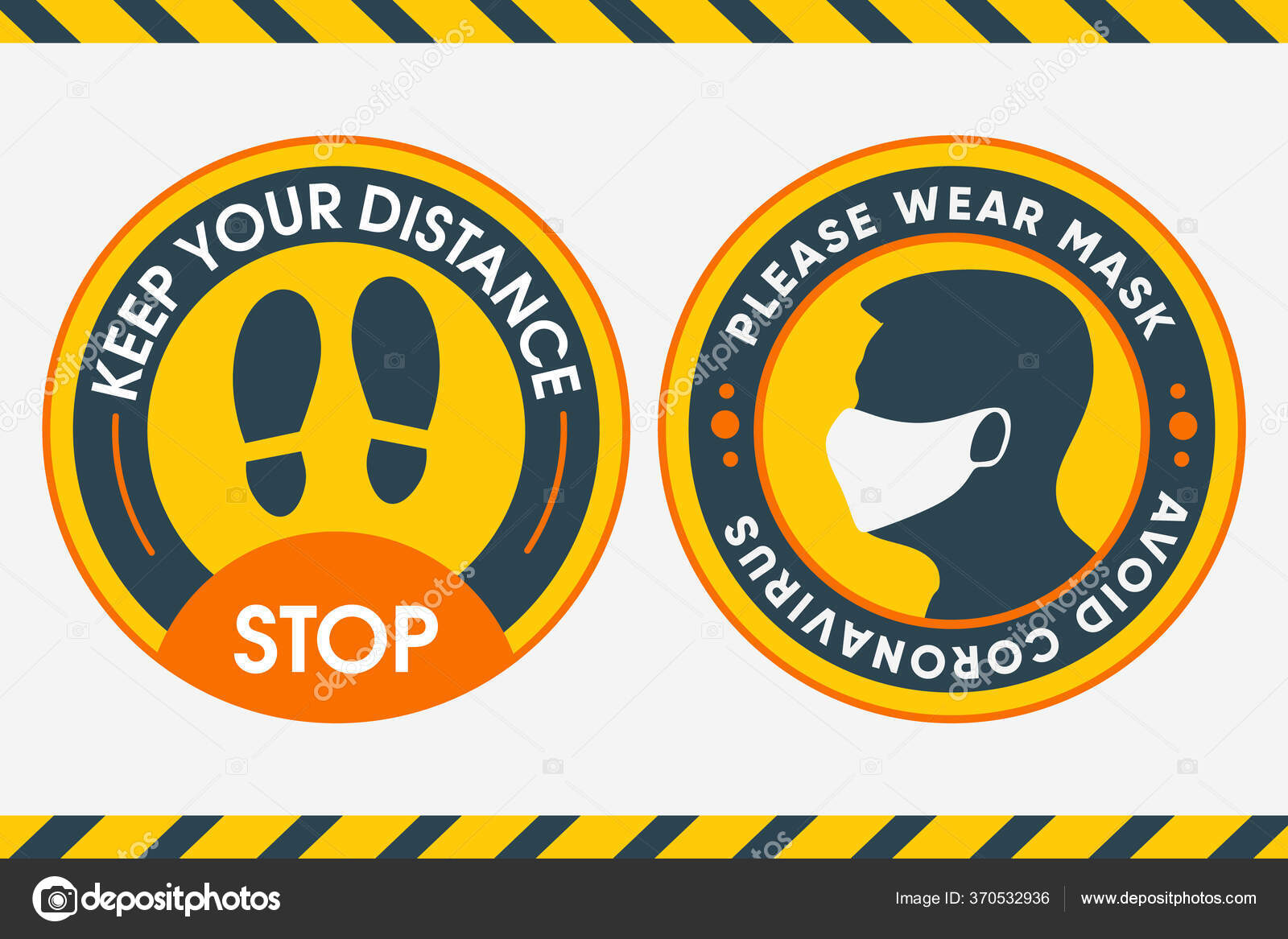 Yellow Round Sticker for print. Keep your distance and Please wear